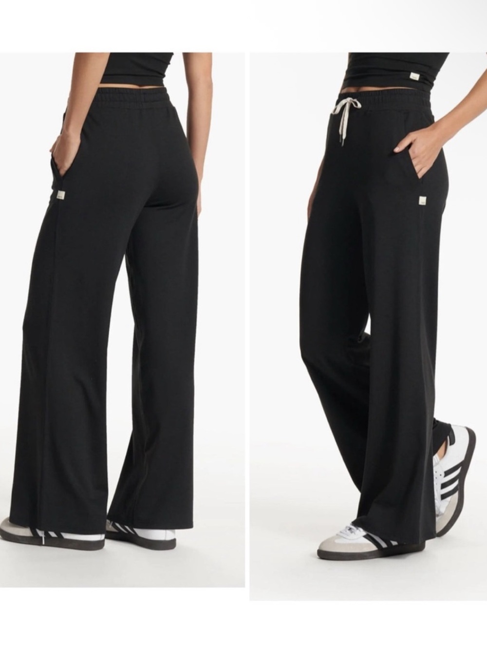 Vuori women’s halo essential wide leg pants in black heather size large